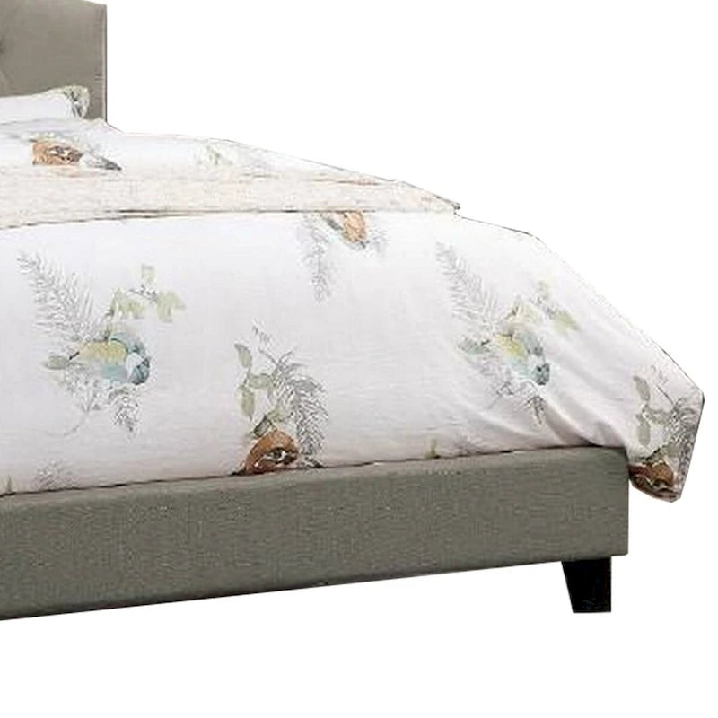 Upholstered King Size Bed with Tufted Adjustable Headboard, Gray Fabric