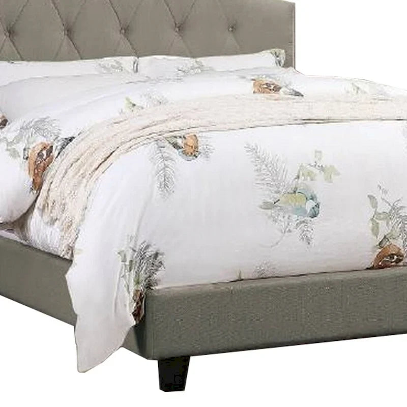 Upholstered King Size Bed with Tufted Adjustable Headboard, Gray Fabric