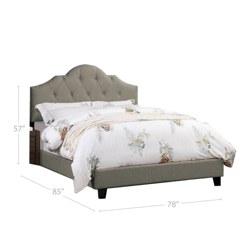 Upholstered King Size Bed with Tufted Adjustable Headboard, Gray Fabric