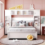 Lit double en bois avec armoire et étagère tout-en-un