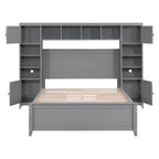 Lit double en bois avec armoire et étagère tout-en-un