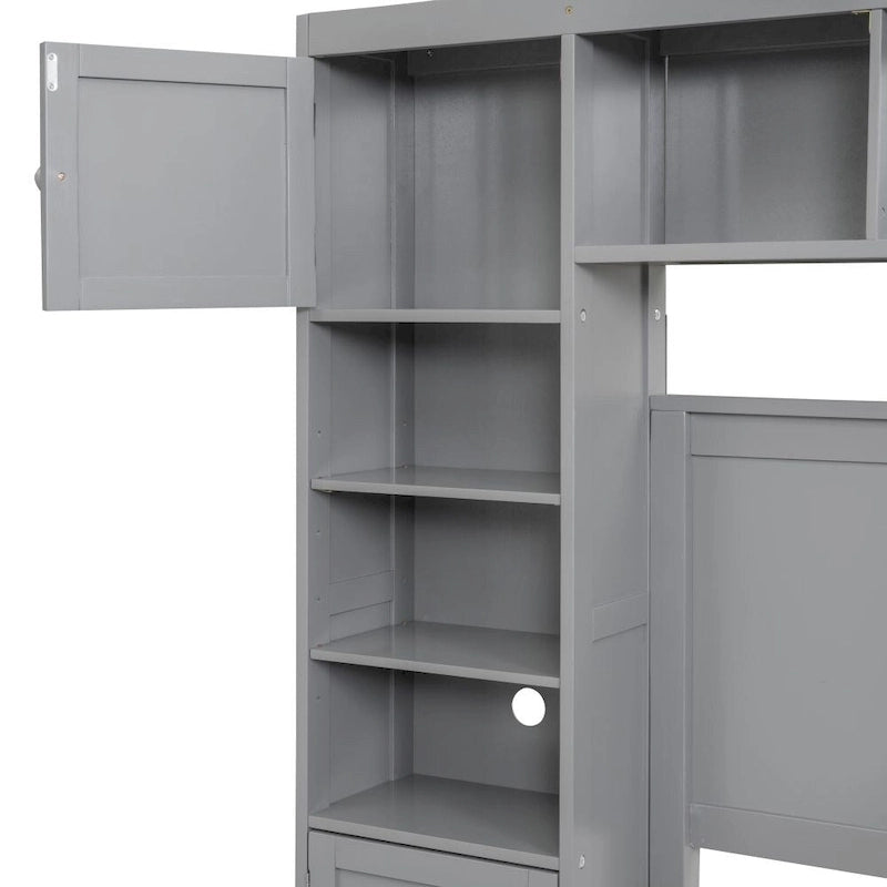 Lit double en bois avec armoire et étagère tout-en-un