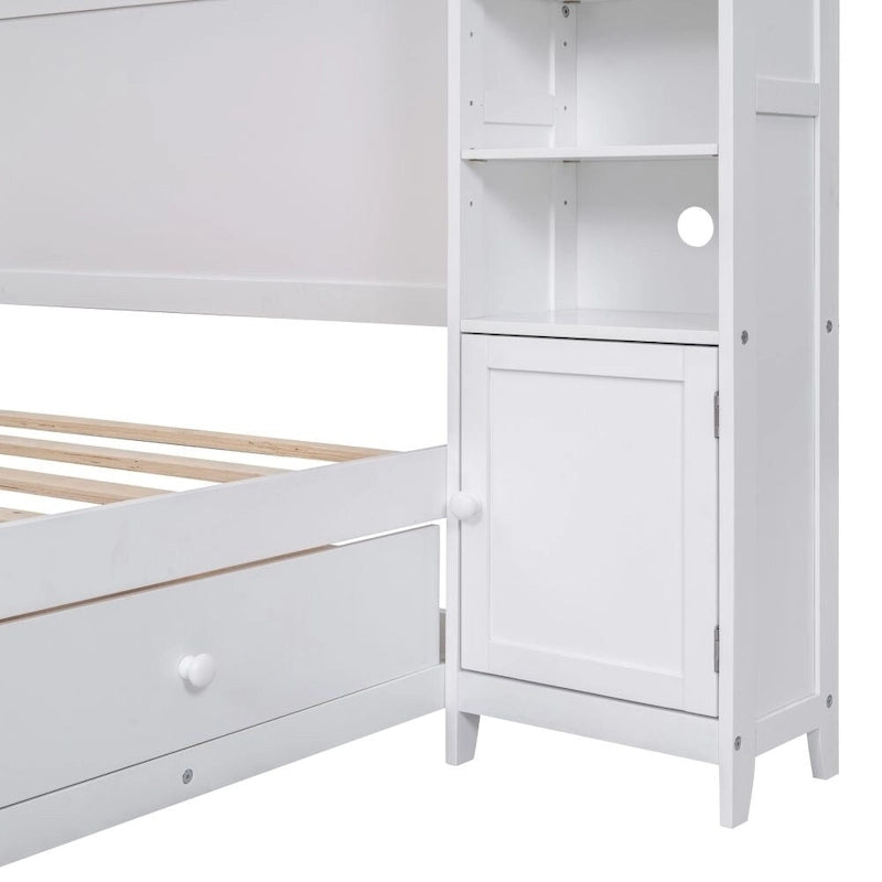 Lit double en bois avec armoire et étagère tout-en-un