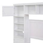 Lit double en bois avec armoire et étagère tout-en-un