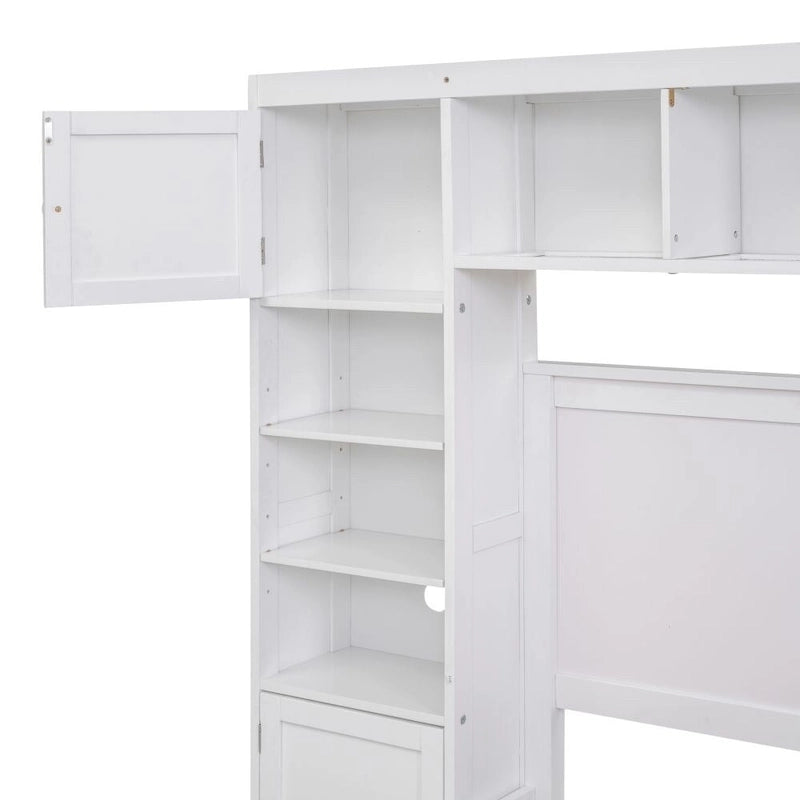 Lit double en bois avec armoire et étagère tout-en-un