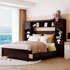 Lit double en bois avec armoire et étagère tout-en-un