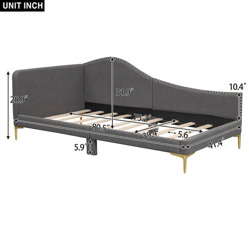 Twin Size Upholstered Daybed with Headboard and Armrest