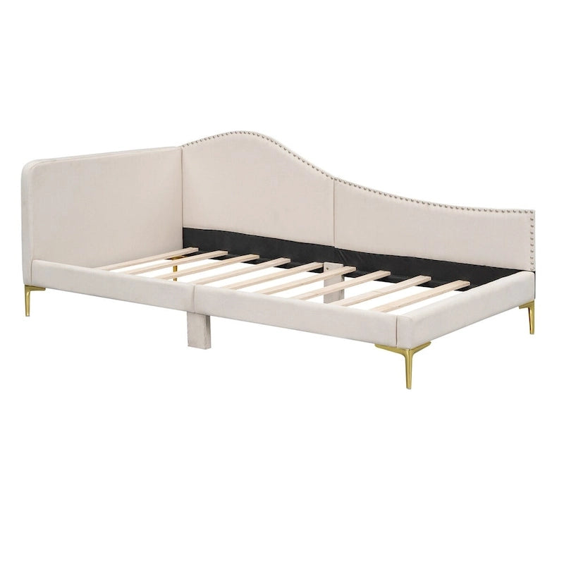Twin Size Upholstered Daybed with Headboard and Armrest