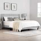 Upholstered Platform Bed Frame with Vertical Stripe Headboard
