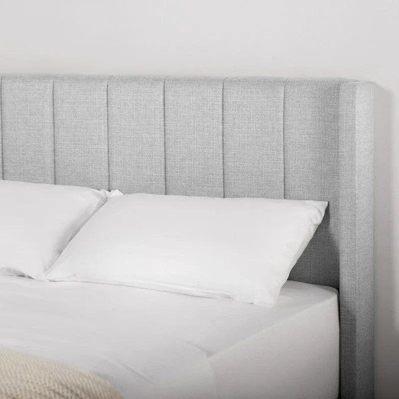 Upholstered Platform Bed Frame with Vertical Stripe Headboard