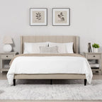 Upholstered Platform Bed Frame with Vertical Stripe Headboard