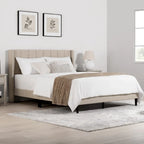Upholstered Platform Bed Frame with Vertical Stripe Headboard