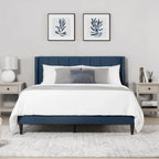 Upholstered Platform Bed Frame with Vertical Stripe Headboard
