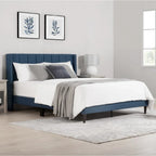 Upholstered Platform Bed Frame with Vertical Stripe Headboard