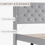 Upholstered Platform Bed Frame with Vertical Stripe Headboard