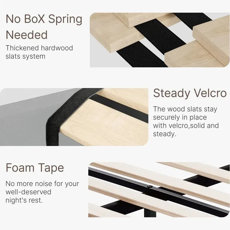 Upholstered Platform Bed Frame with Vertical Stripe Headboard