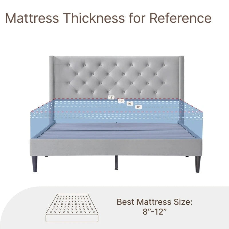 Upholstered Platform Bed Frame with Vertical Stripe Headboard