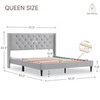 Upholstered Platform Bed Frame with Vertical Stripe Headboard