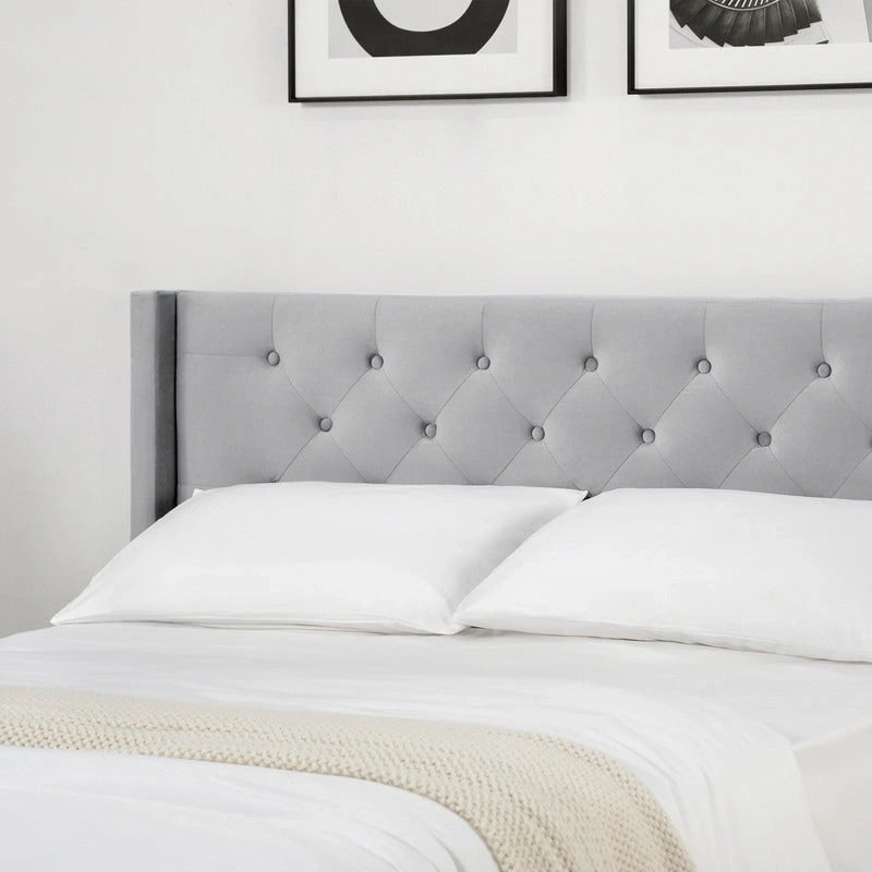 Upholstered Platform Bed Frame with Vertical Stripe Headboard