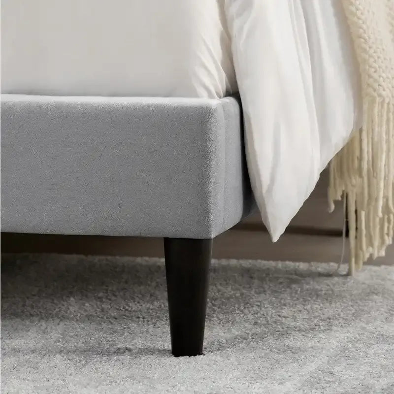 Upholstered Platform Bed Frame with Vertical Stripe Headboard