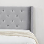 Upholstered Platform Bed Frame with Vertical Stripe Headboard