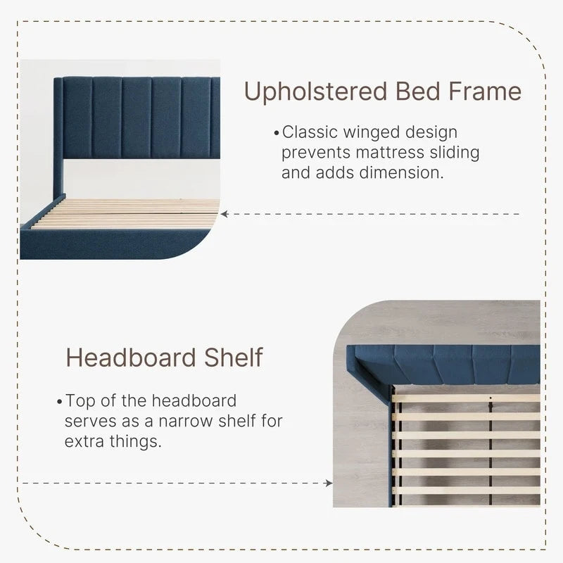 Upholstered Platform Bed Frame with Vertical Stripe Headboard