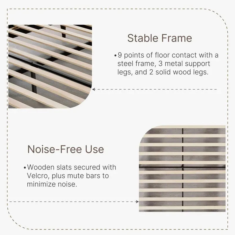 Upholstered Platform Bed Frame with Vertical Stripe Headboard