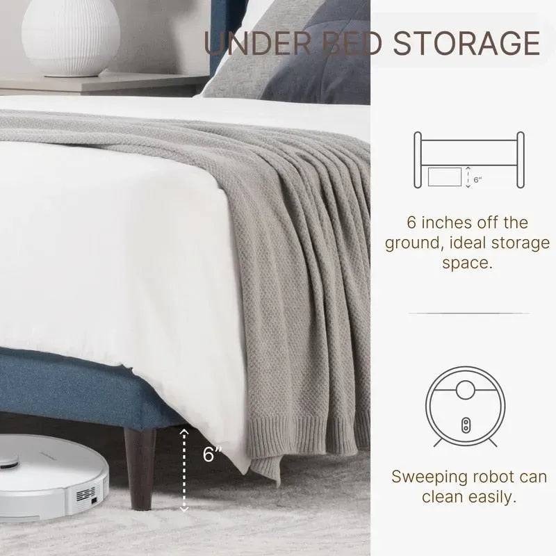 Upholstered Platform Bed Frame with Vertical Stripe Headboard