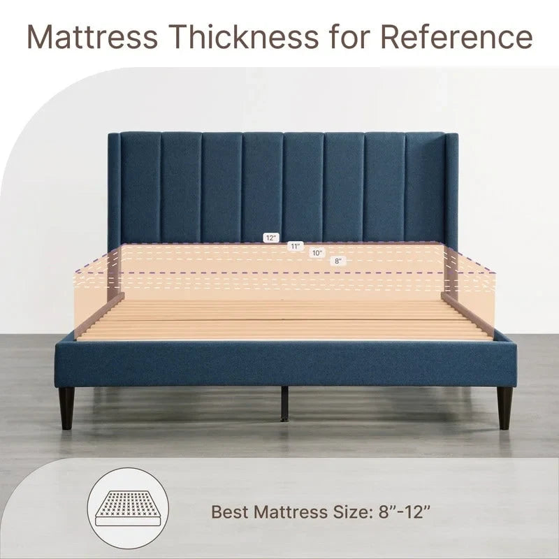 Upholstered Platform Bed Frame with Vertical Stripe Headboard