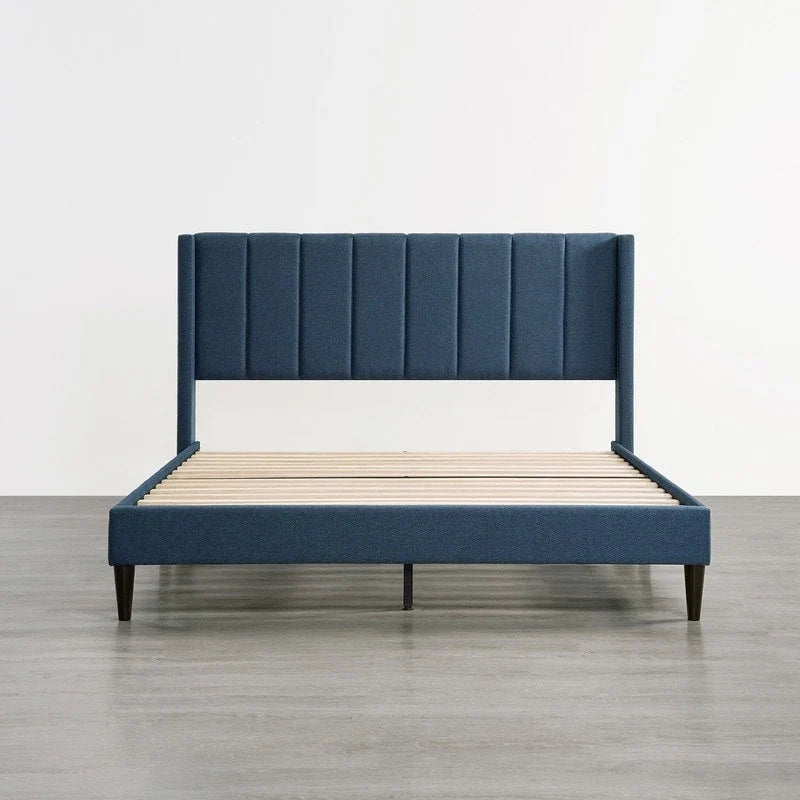 Upholstered Platform Bed Frame with Vertical Stripe Headboard