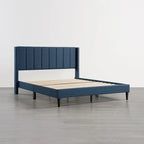Upholstered Platform Bed Frame with Vertical Stripe Headboard