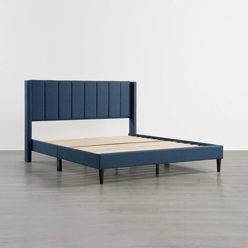 Upholstered Platform Bed Frame with Vertical Stripe Headboard