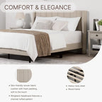 Upholstered Platform Bed Frame with Vertical Stripe Headboard