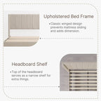 Upholstered Platform Bed Frame with Vertical Stripe Headboard