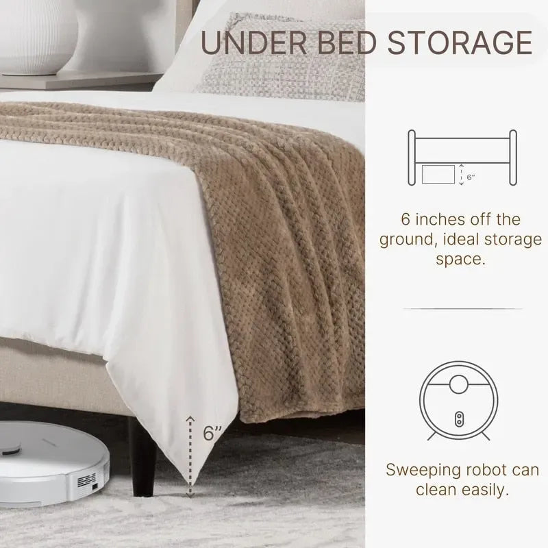 Upholstered Platform Bed Frame with Vertical Stripe Headboard