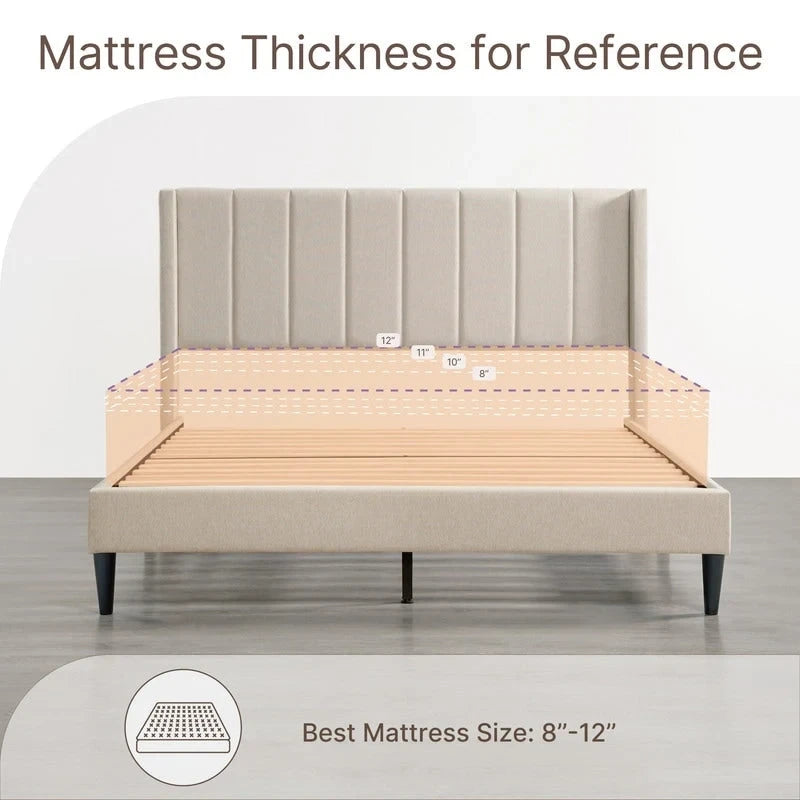 Upholstered Platform Bed Frame with Vertical Stripe Headboard