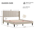 Upholstered Platform Bed Frame with Vertical Stripe Headboard