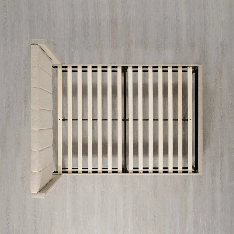 Upholstered Platform Bed Frame with Vertical Stripe Headboard