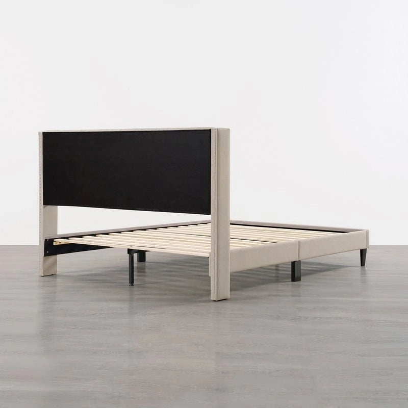 Upholstered Platform Bed Frame with Vertical Stripe Headboard