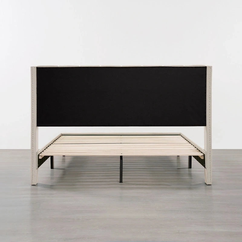 Upholstered Platform Bed Frame with Vertical Stripe Headboard