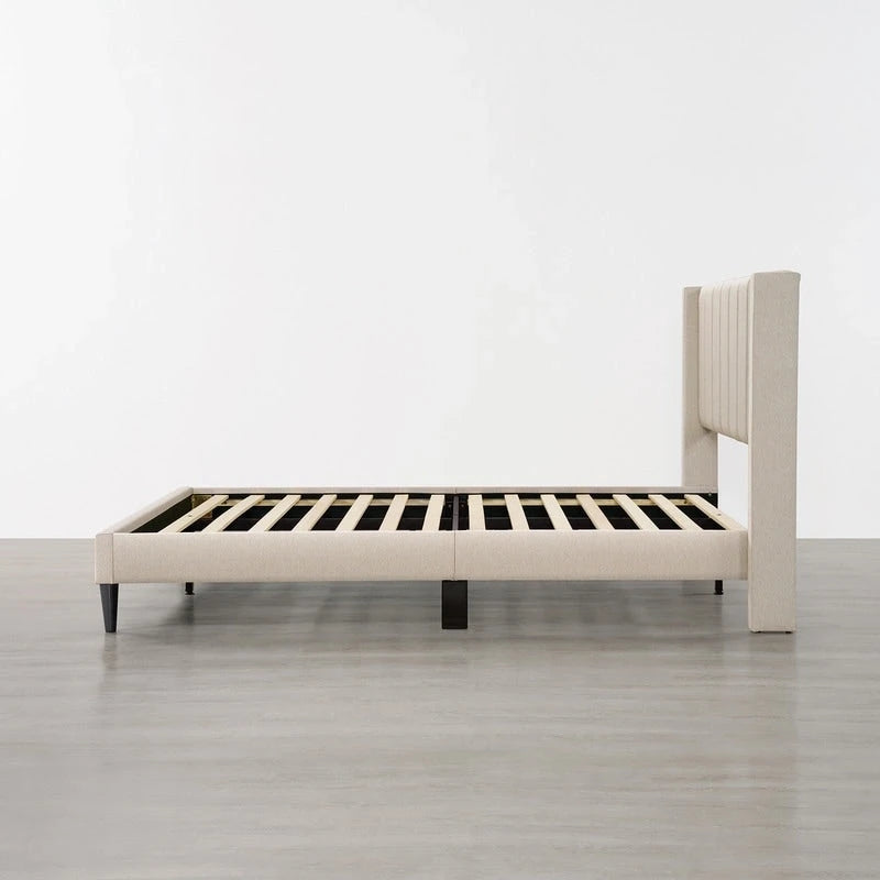 Upholstered Platform Bed Frame with Vertical Stripe Headboard