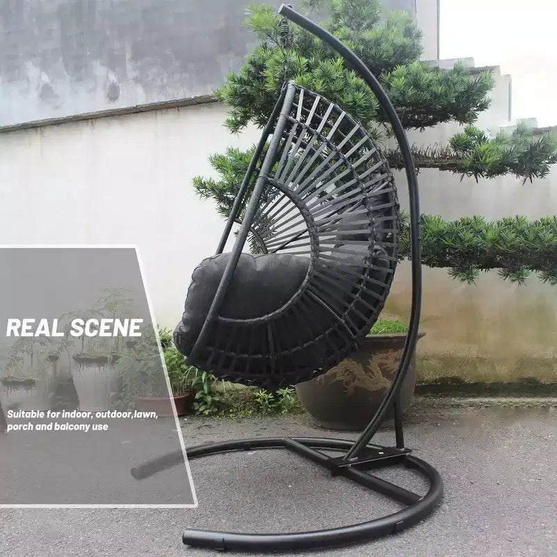 Outdoor Egg Chair, Hanging Egg Chair with Big Size Seat, Cushion, Large Base, Handcraft Weaving Swing Egg Chair for Courtyard, Garden