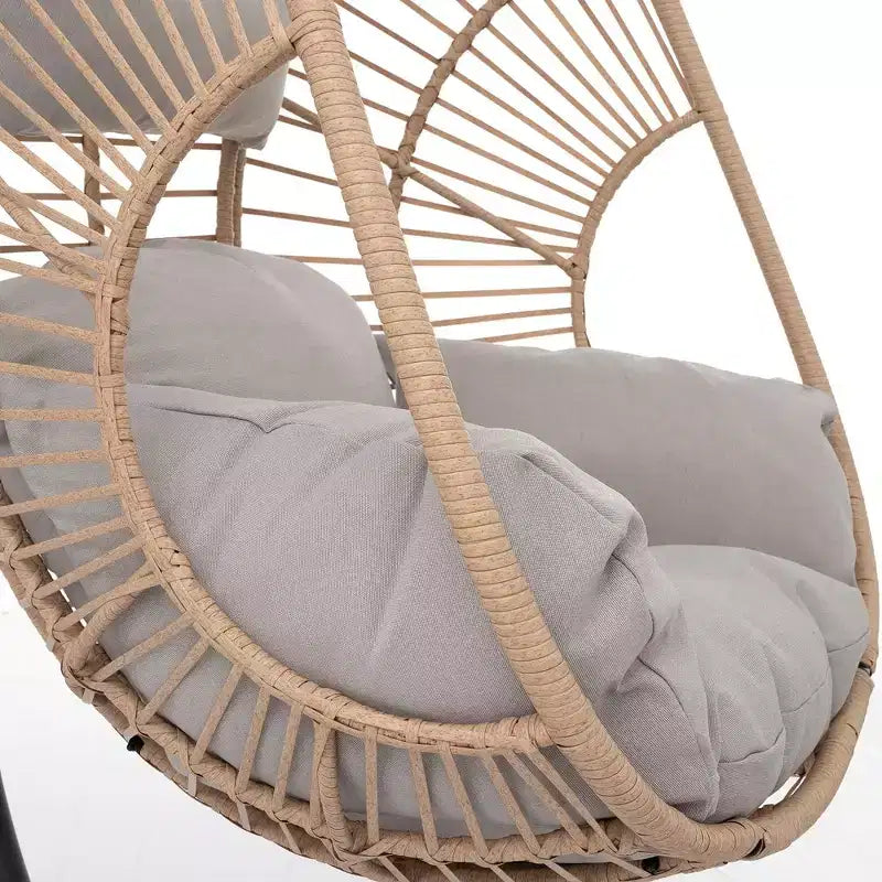 Outdoor Egg Chair, Hanging Egg Chair with Big Size Seat, Cushion, Large Base, Handcraft Weaving Swing Egg Chair for Courtyard, Garden