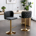 Set of 2 PU Upholstered Swivel Adjustble Bar Stools with Tufted Back