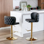 Set of 2 PU Upholstered Swivel Adjustble Bar Stools with Tufted Back