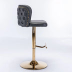 Set of 2 PU Upholstered Swivel Adjustble Bar Stools with Tufted Back