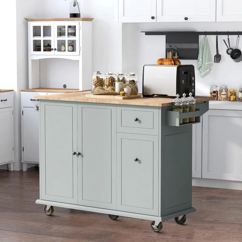 Modern Stylish Wooden Storage Kitchen Island Cart with a Drop Leaf