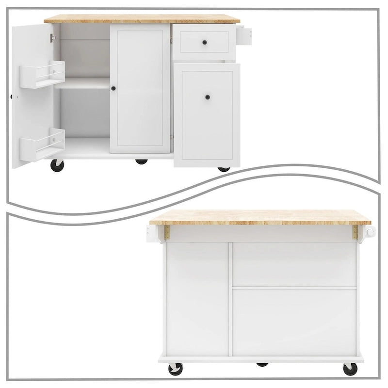 Modern Stylish Wooden Storage Kitchen Island Cart with a Drop Leaf