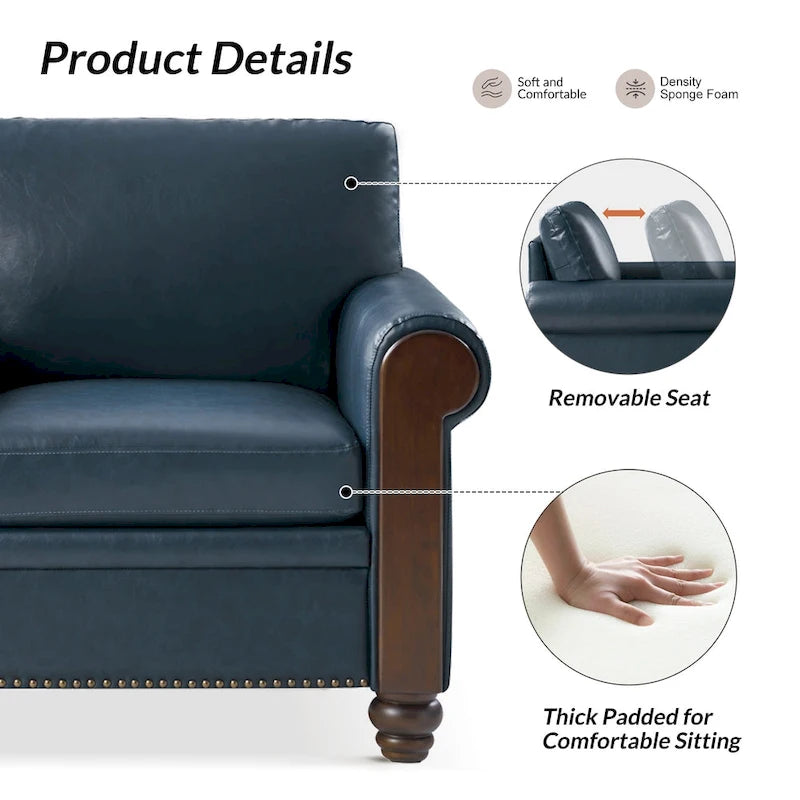 59" Transitional Faux Leather Loveseat with Solid Wood Legs and Nailhead Trim