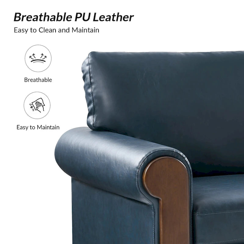 59" Transitional Faux Leather Loveseat with Solid Wood Legs and Nailhead Trim